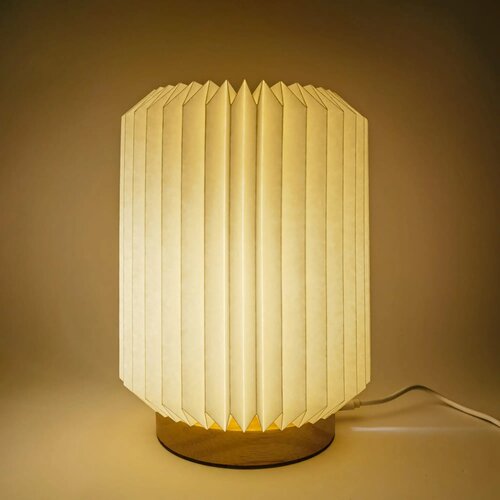 Coollux vouwbare papieren LED lamp Aurora op houten voet Naturel