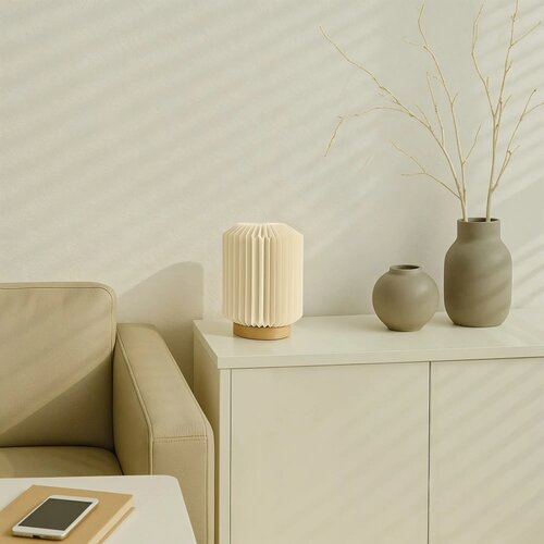 Coollux vouwbare papieren LED lamp Aurora op houten voet Naturel