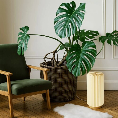 Coollux vouwbare papieren LED lamp Aurora Tall op houten voet, 32cm natuur