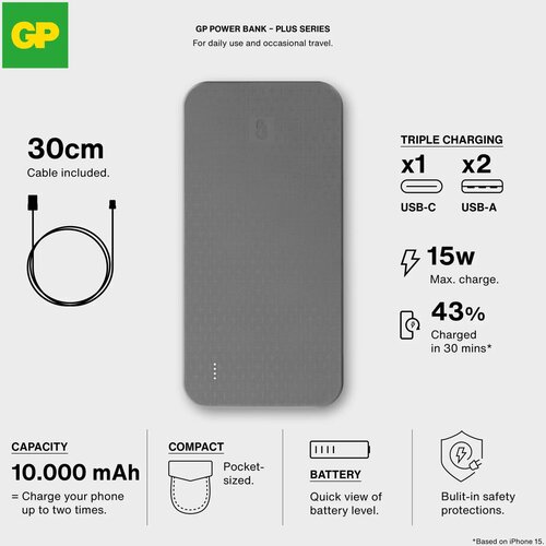 GP B+ Series Powerbank 10000 mAh zwart