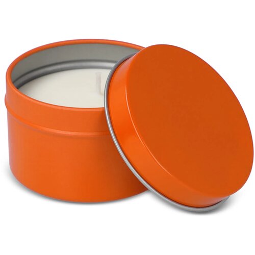 Kirtan plantaardige geurkaars in groot gerecycled blik oranje
