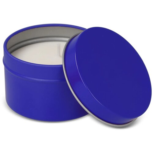 Kirtan plantaardige geurkaars in groot gerecycled blik blauw