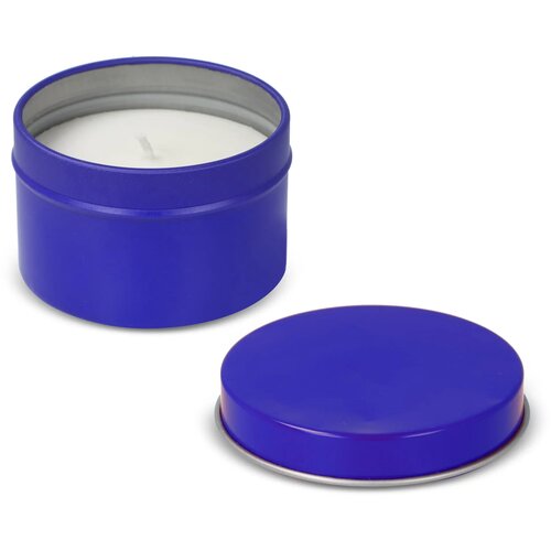 Kirtan plantaardige geurkaars in groot gerecycled blik blauw