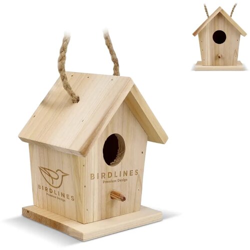 Compact vogelhuisje van FSC-hout voor in de tuin