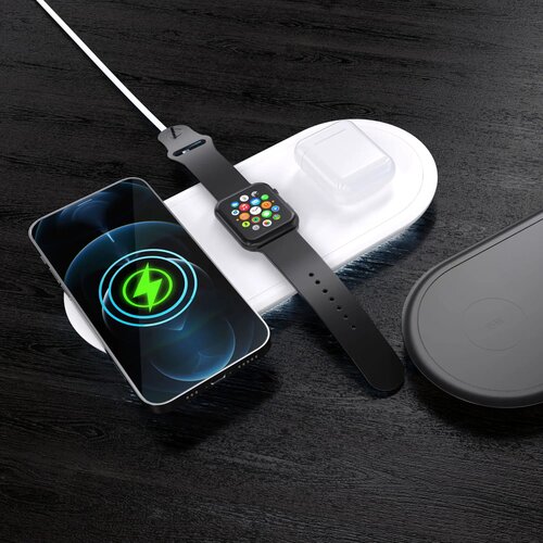 3-in-1 Draadloze Oplader 15 W, Smartphone / Apple Watch / AirPod wit