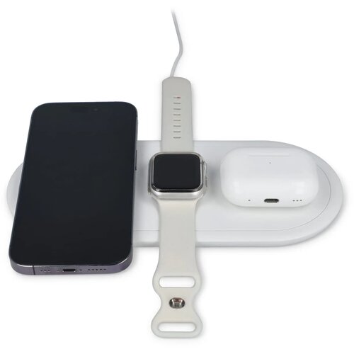 3-in-1 Draadloze Oplader 15 W, Smartphone / Apple Watch / AirPod wit
