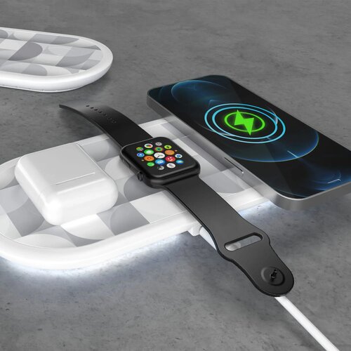 3-in-1 Draadloze Oplader 15 W, Smartphone / Apple Watch / AirPod wit
