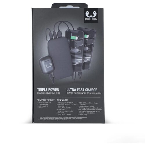 2PB18100 | Fresh 'n Rebel Powerbank 18000mAh USB-C Fast Charging 20W donker grijs