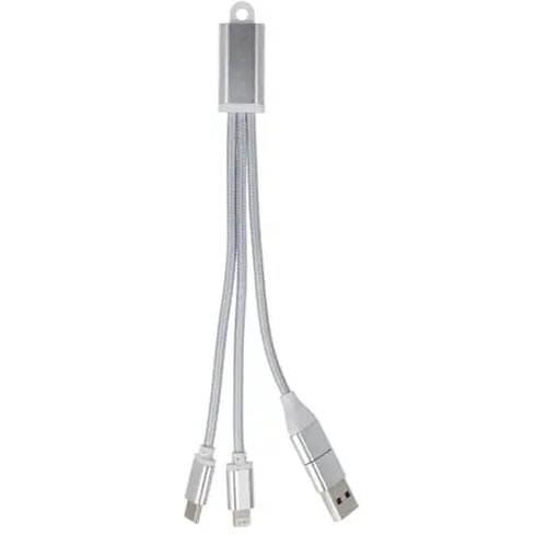 2-in-1 Oplaadkabel USB-A/C naar USB-C &amp; Lightning Aluminium zilver