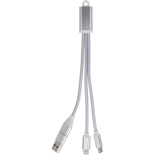 2-in-1 Oplaadkabel USB-A/C naar USB-C &amp; Lightning Aluminium zilver