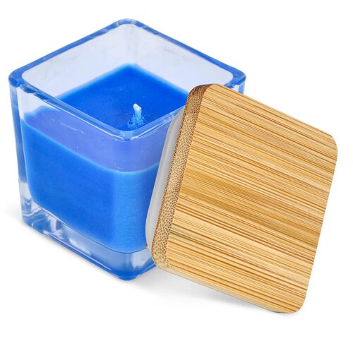 Chakra plantaardige kaars in glazen houder blauw