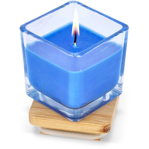 Chakra plantaardige kaars in glazen houder blauw