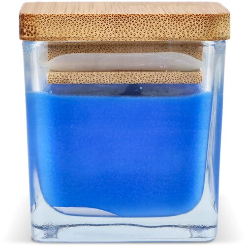 Chakra plantaardige kaars in glazen houder blauw