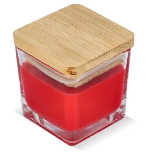 Chakra plantaardige kaars in glazen houder rood