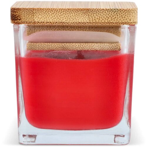 Chakra plantaardige kaars in glazen houder rood