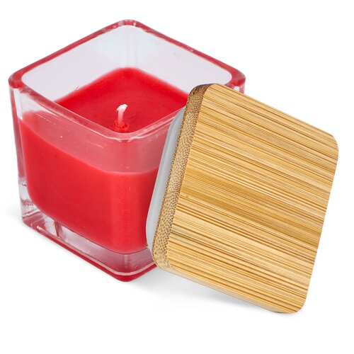 Chakra plantaardige kaars in glazen houder rood