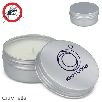 Citronella insectenwerende plantaardige kaars in gerecycled blik zilver