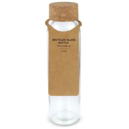 Gerecycled glazen fles met kurken dop 500ml transparant