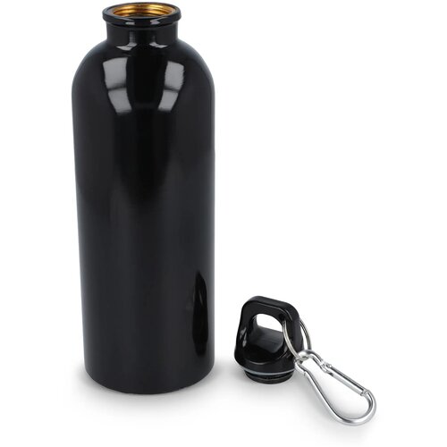 Gerecycled RVS Enkelwandige fles met Karabijnhaak 500ml zwart