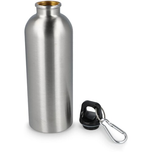 Gerecycled RVS Enkelwandige fles met Karabijnhaak 500ml zilver