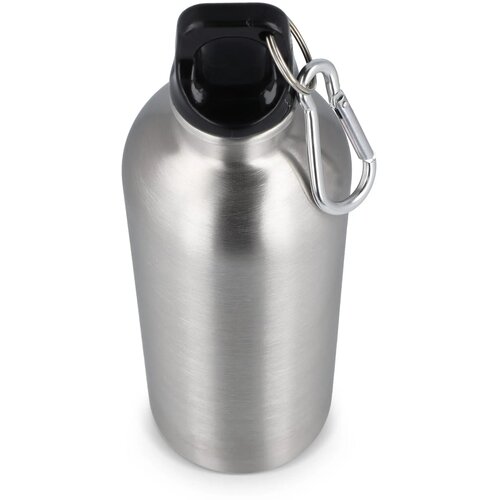 Gerecycled RVS Enkelwandige fles met Karabijnhaak 500ml zilver