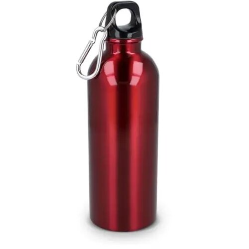 Gerecycled RVS Enkelwandige fles met Karabijnhaak 500ml rood