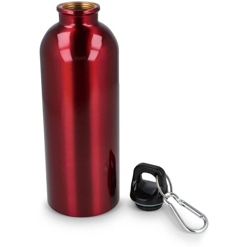 Gerecycled RVS Enkelwandige fles met Karabijnhaak 500ml rood