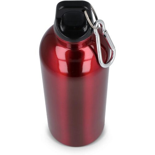 Gerecycled RVS Enkelwandige fles met Karabijnhaak 500ml rood