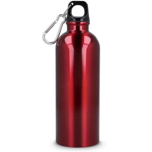 Gerecycled RVS Enkelwandige fles met Karabijnhaak 500ml rood