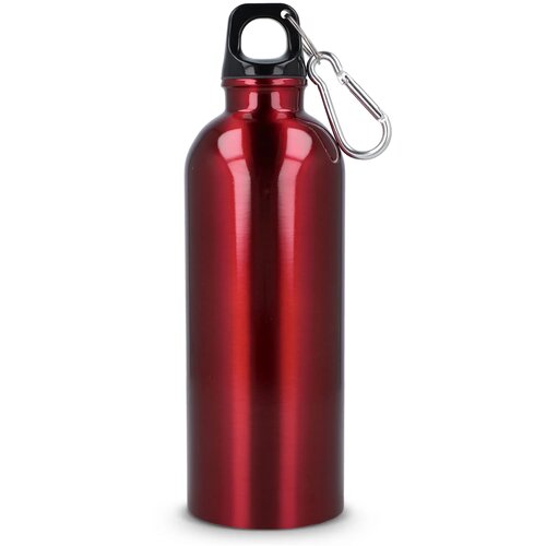 Gerecycled RVS Enkelwandige fles met Karabijnhaak 500ml rood