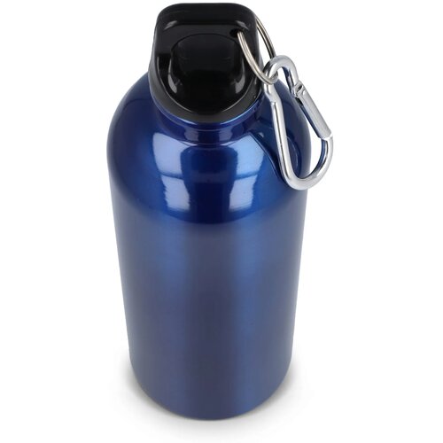 Gerecycled RVS Enkelwandige fles met Karabijnhaak 500ml blauw