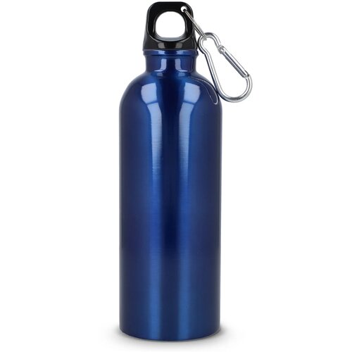 Gerecycled RVS Enkelwandige fles met Karabijnhaak 500ml blauw