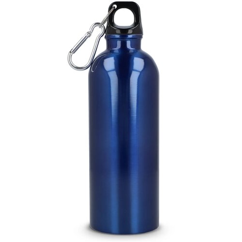 Gerecycled RVS Enkelwandige fles met Karabijnhaak 500ml blauw