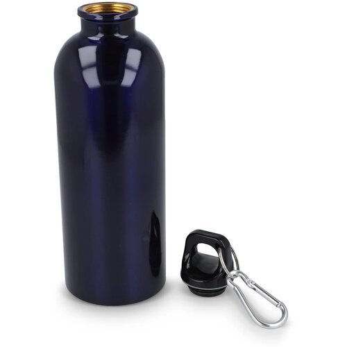 Gerecycled RVS Enkelwandige fles met Karabijnhaak 500ml donkerblauw