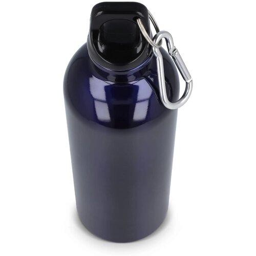 Gerecycled RVS Enkelwandige fles met Karabijnhaak 500ml donkerblauw