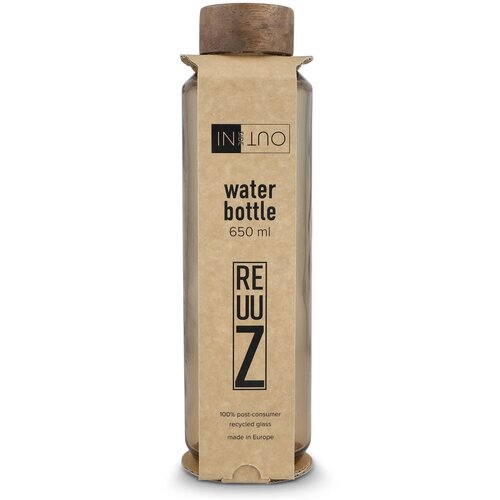 InSideOut Gerecyclede glazen Waterfles ReuuZ met houten dop 650 ml transparant / bruin