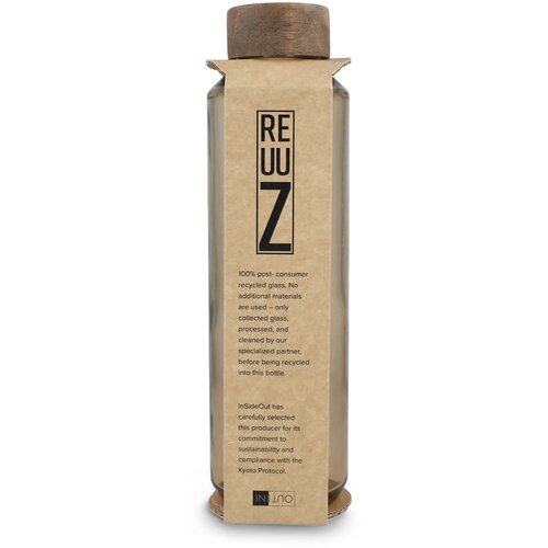 InSideOut Gerecyclede glazen Waterfles ReuuZ met houten dop 650 ml transparant / bruin