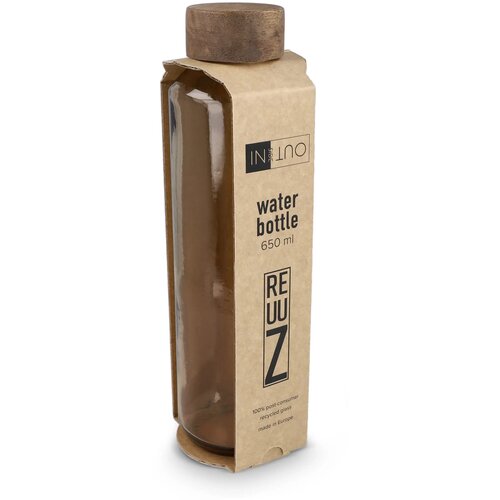 InSideOut Gerecyclede glazen Waterfles ReuuZ met houten dop 650 ml transparant / bruin