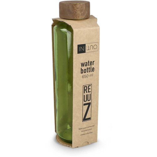 InSideOut Gerecyclede glazen Waterfles ReuuZ met houten dop 650 ml transparant / lichtgroen