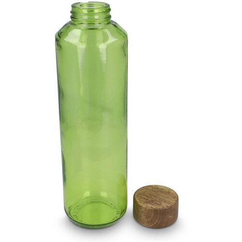 InSideOut Gerecyclede glazen Waterfles ReuuZ met houten dop 650 ml transparant / lichtgroen