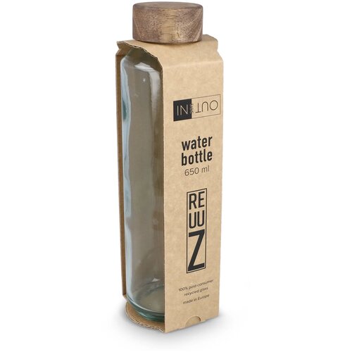 InSideOut Gerecyclede glazen Waterfles ReuuZ met houten dop 650 ml transparant