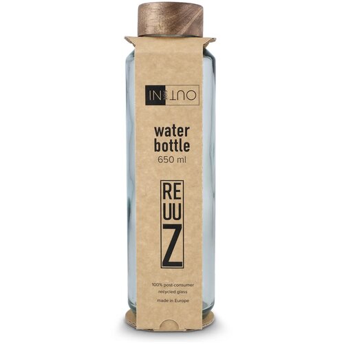 InSideOut Gerecyclede glazen Waterfles ReuuZ met houten dop 650 ml transparant