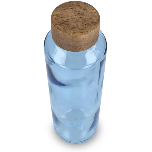 InSideOut Gerecyclede glazen Waterfles ReuuZ met houten dop 650 ml transparant / lichtblauw