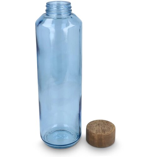 InSideOut Gerecyclede glazen Waterfles ReuuZ met houten dop 650 ml transparant / lichtblauw