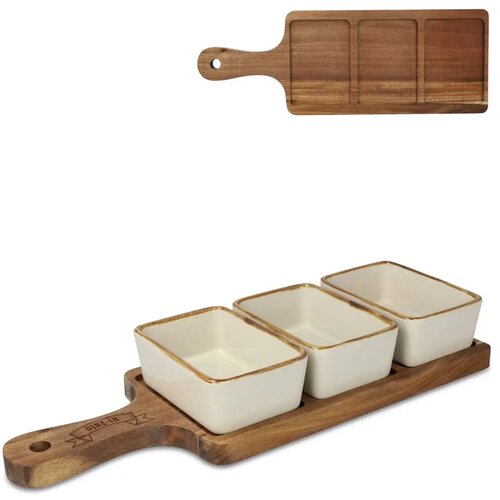 InSideOut houten serveerplank met 3 keramische schaaltjes