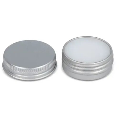 Lipbalm rond gerecycled aluminium blikje zilver