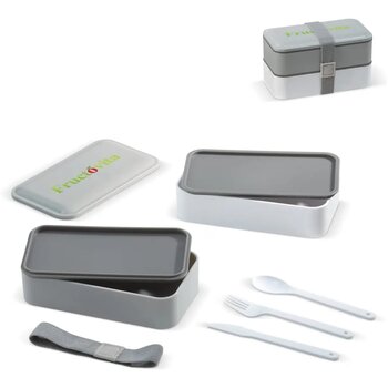 Lunchbox Bento met bestek 1250ml grijs / wit