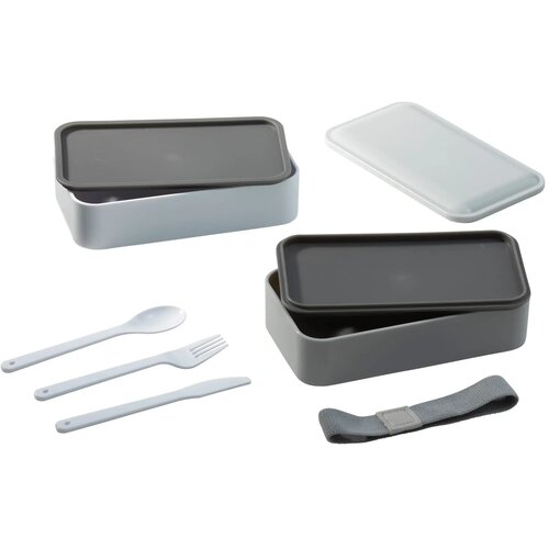 Lunchbox Bento met bestek 1250ml grijs / wit
