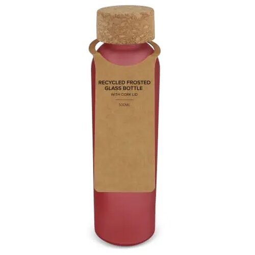 Matglazen gerecycled fles met kurken dop 500ml ecru / rood