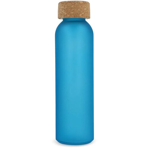 Matglazen gerecycled fles met kurken dop 500ml ecru / blauw